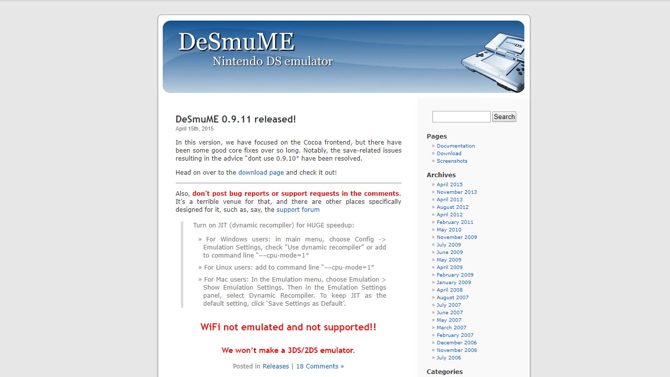 DeSmuME Nintendo 3DS Emulator